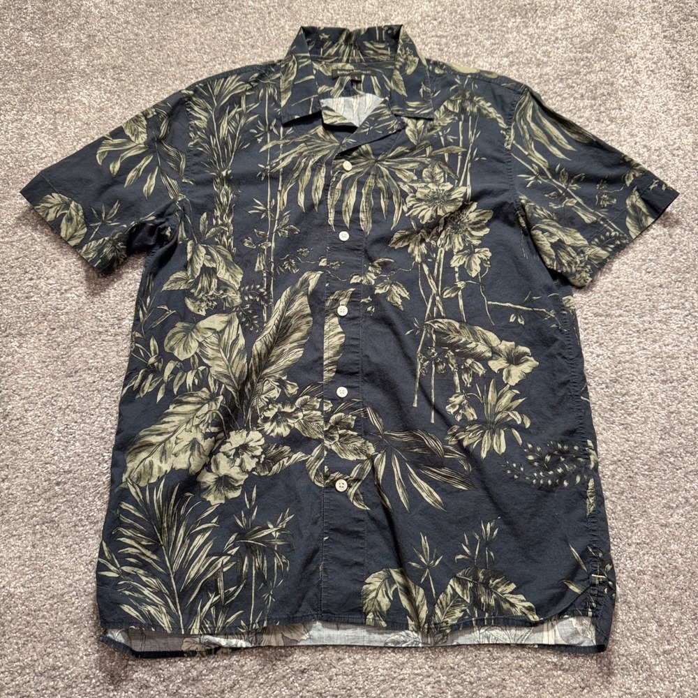 Banana Republic Shirt Mens S Blue Floral Cotton Loop Collar Camp Aloha Vacation